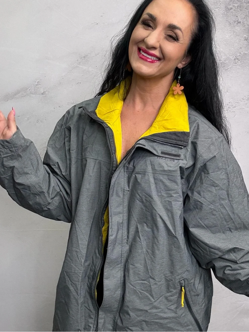The North Face Gray Ski Jacket with Yellow Lining